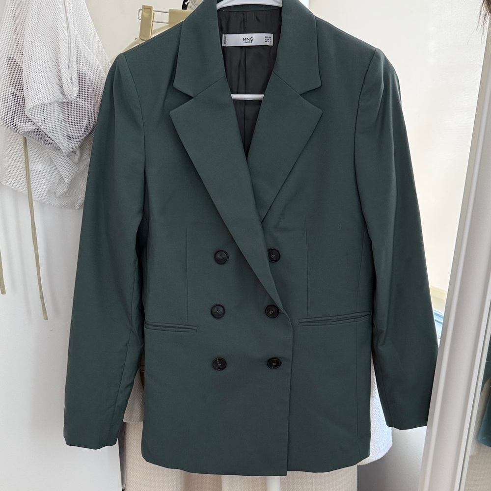 Mango Double-Breasted Forest Green Blazer
